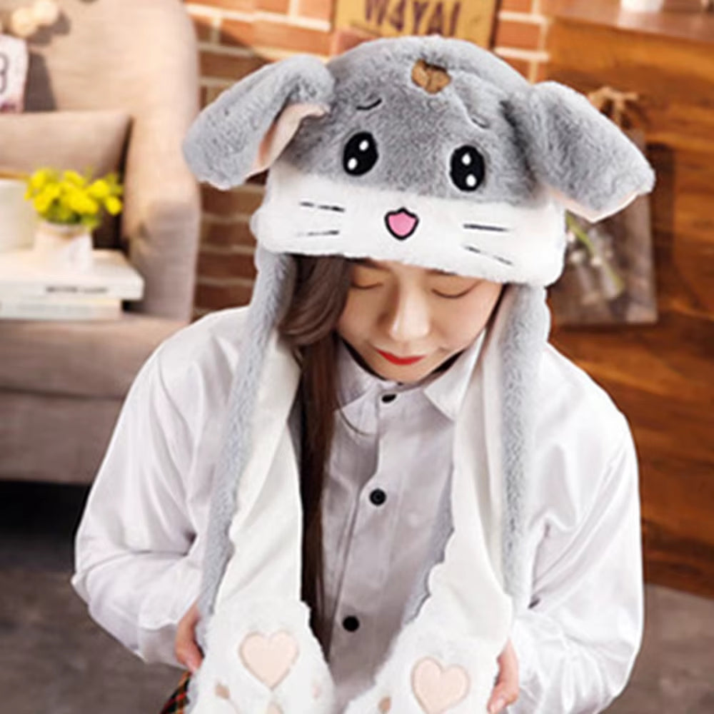 Cozy and Fun Women’s Plush Moving Jumping Rabbit Ear Hat - Perfect for Winter Adventures!