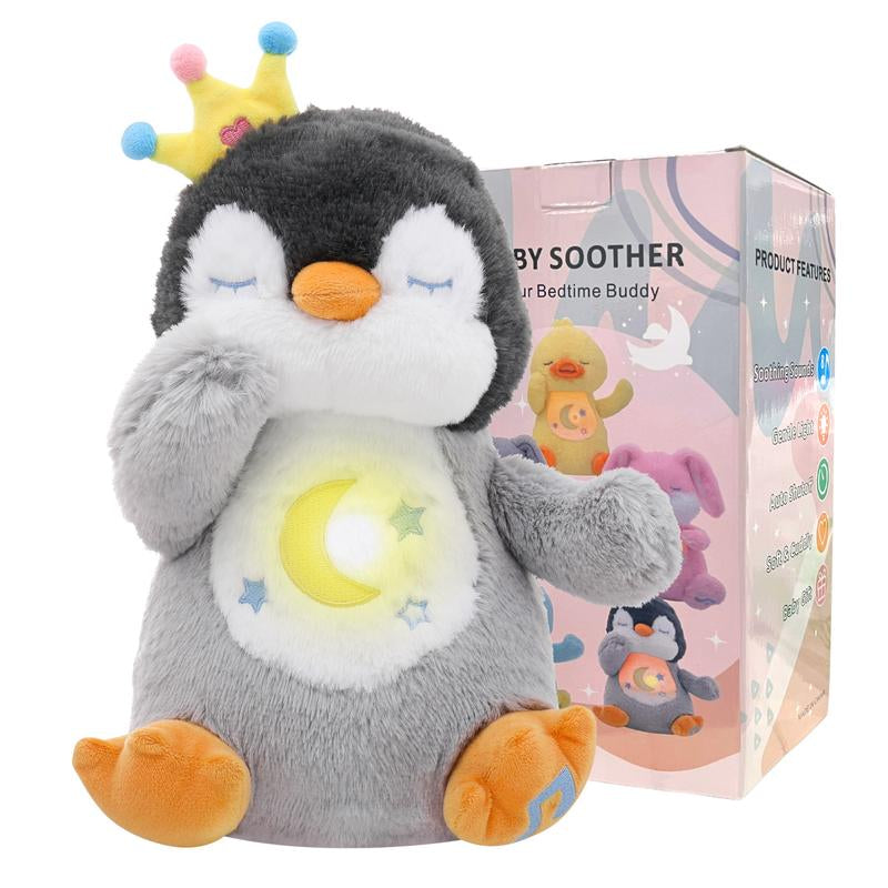 Breathing Penguin, Soothing Breathing Stuffed Animal Sleep Buddy Snuggle with Realistic Breathing Motion and Lights Music for Anxiety Relief Sleep Pet