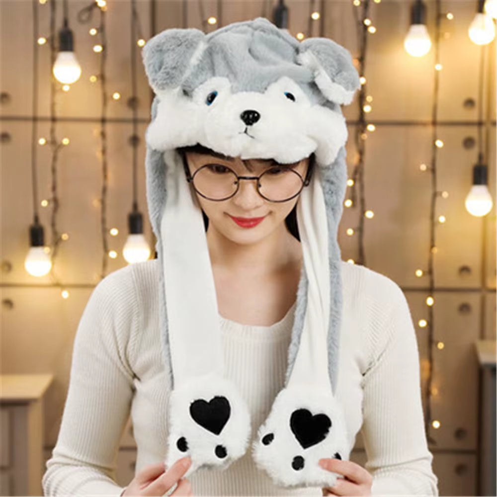 Cozy and Fun Women’s Plush Moving Jumping Rabbit Ear Hat - Perfect for Winter Adventures!